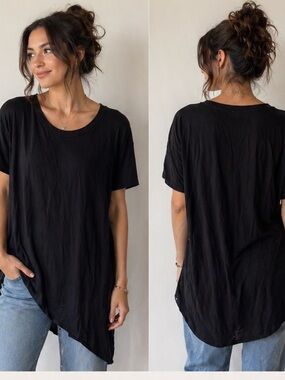 Mrs. Tee by Rassarin Black Relaxed Short Sleeve Tee with Asymmetrical Hem large